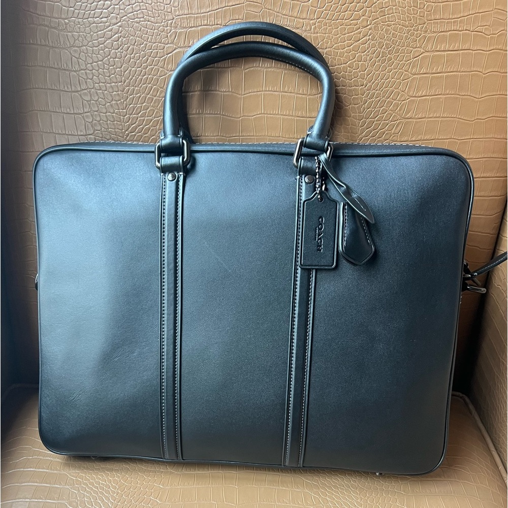 Coach Mens Metropolitan Workbag Briefcase Black Copper/Black MSRP $595 - Picture 1 of 4